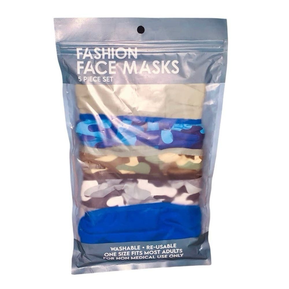 Blue Camo Pattern Fabric Face Mask Unisex 5 pack plus